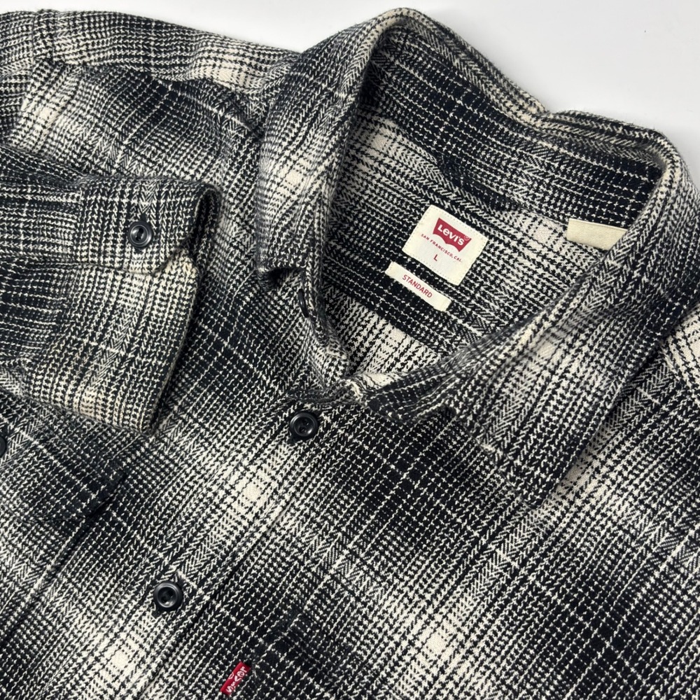 Levi's Standard Fit Plaid Flannel Overshirt Men's Large Black White 100% Cotton